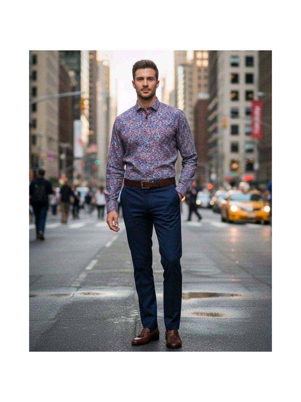 Luchiano Visconti Dress Shirt MultiColor Geo Print Textured Jacquard Sharp Large